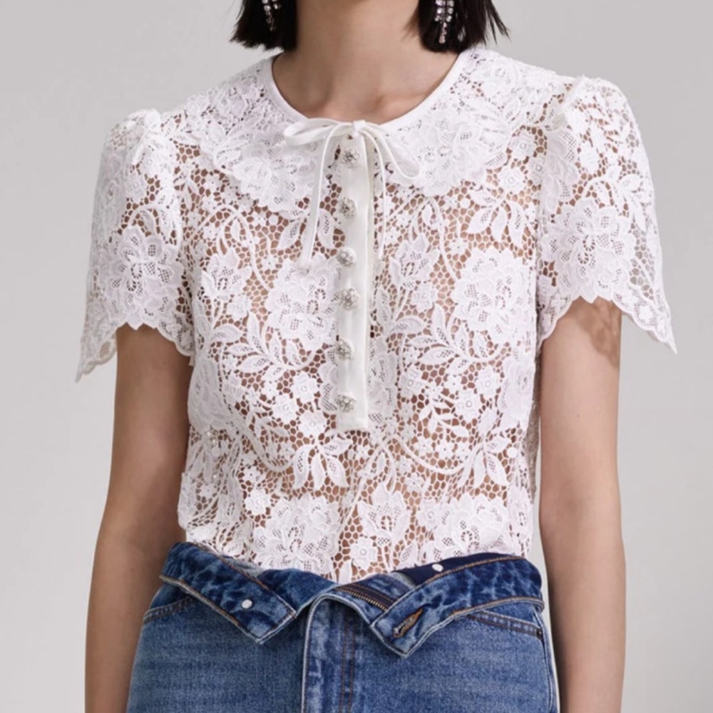 NWT Self Portrait white cord lace top